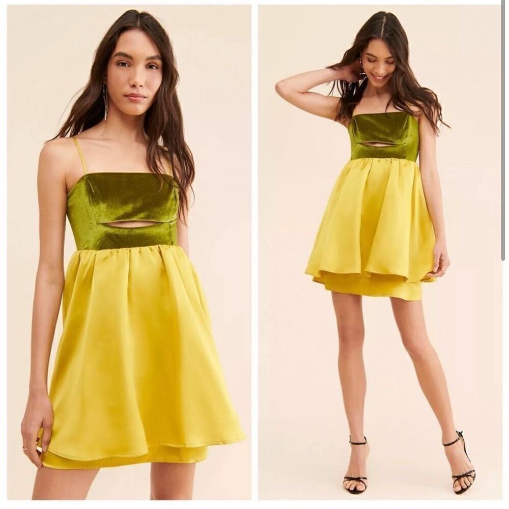 NWT DU PARADIS X ANTHROPOLOGIE yellow & green Mixed Media Mini Dress size small